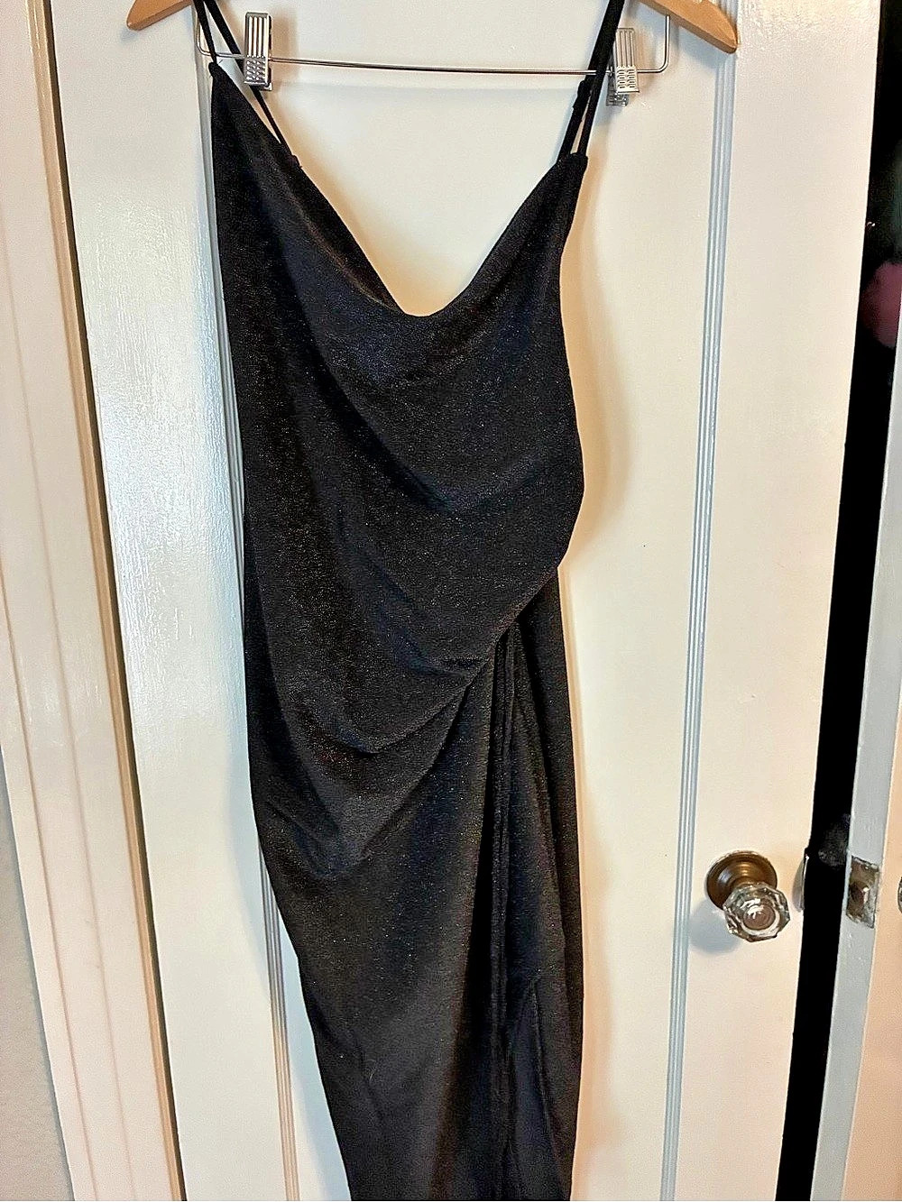 SHEIN Metallic Cowl Neck Side Ruched Sculpting Midi Dress